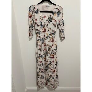 Darling White Floral Maxi‎ Dress Size S 3/4 Sleeve Boho Chic